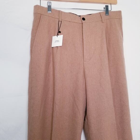 ZARA Women's Tan Wool Blend Pants Back Elastic Waist Pockets Belt Loops Sz 32 - Picture 2 of 13